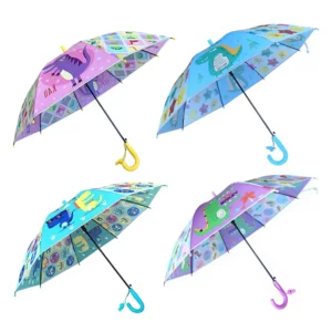 YS 6016 Kids Dinosaur Umbrella POE Children’s Umbrella 19inches Matched Color J Handle with Whistle POE Umbrella for Kids