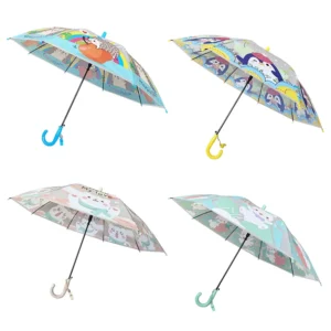 YS 6019 Hot Sell Umbrella for Children POE Fabric Cartoon Animals Printing Auto Open Kids Umbrella With Whistle