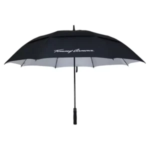 YU XIN Double Layer Air Vented Black Metal Shaft Golf Umbrella Semi Automatic Closure Auto Open Button 130cm Diameter UV