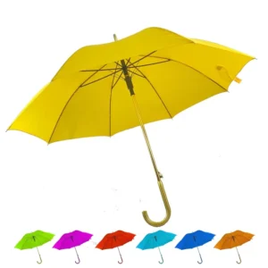 Yellow 23 Inch Hot Selling Windproof Aluminum Curve Handle Promotion Semi-Automatic Stick Umbrella for Camping