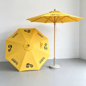 Yellow Outdoor Patio Market Umbrella with Wood Pole, Octagonal Sun Shade for Cafes, Restaurants, and Beaches