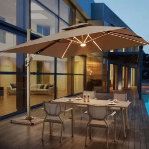 Yoho Luxury Modern Polyester Aluminum Base Outdoor 3m Solar Waterproof Patio Umbrella LED Lighting for Hotels Parks Private Use